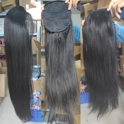 Sapphire Beauty Drawstring Brazilian Straight Ponytail Human Hair Remy Indian Hair Extensions Pony Tail For African American