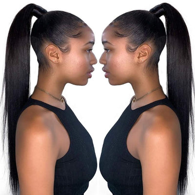 Sapphire Beauty Drawstring Brazilian Straight Ponytail Human Hair Remy Indian Hair Extensions Pony Tail For African American